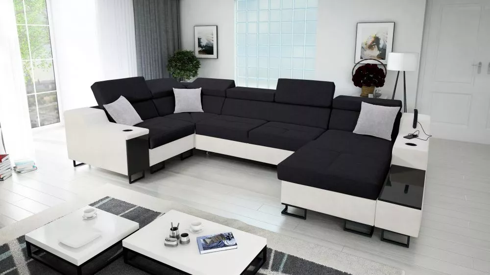 Dīvāns Alicante 4 Maxi Standard · Melns + balts · 211 × 361 × 81 cm