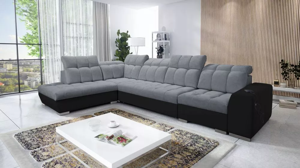Dīvāns Pagano 11 Premium Standard · Tumši pelēks + melns · 225 × 360 × 83 cm