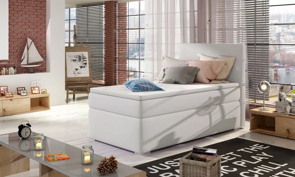 Gulta Rocco 90x200 Boxspring standard Guļamvietas platums: 90 cm, Guļamvietas garums: 200 cm, · Balts · 92 × 205 × 126 c