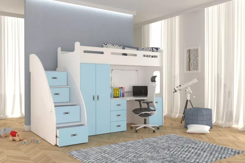 Bērnu gulta Zuzia Plus 80x200 ar stelāžu Guļamvietas platums: 80 cm, Guļamvietas garums: 200 cm, · 130 × 253 × 180 cm