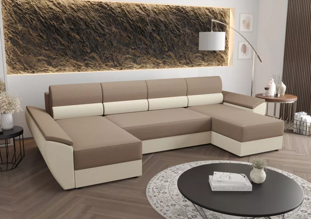 Dīvāns Rebi U3 Standard · Bēšs + krēms · 140 × 321 × 88 cm