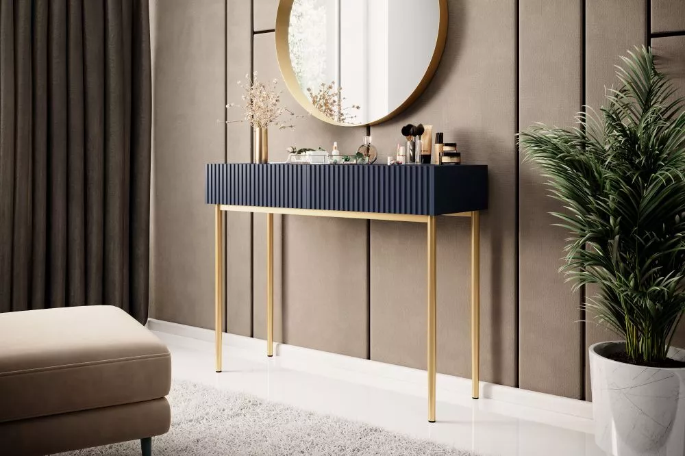 Kosmētikas galds Nicole T100 2SZ Gold · Zils · 100 × 82 × 41 cm