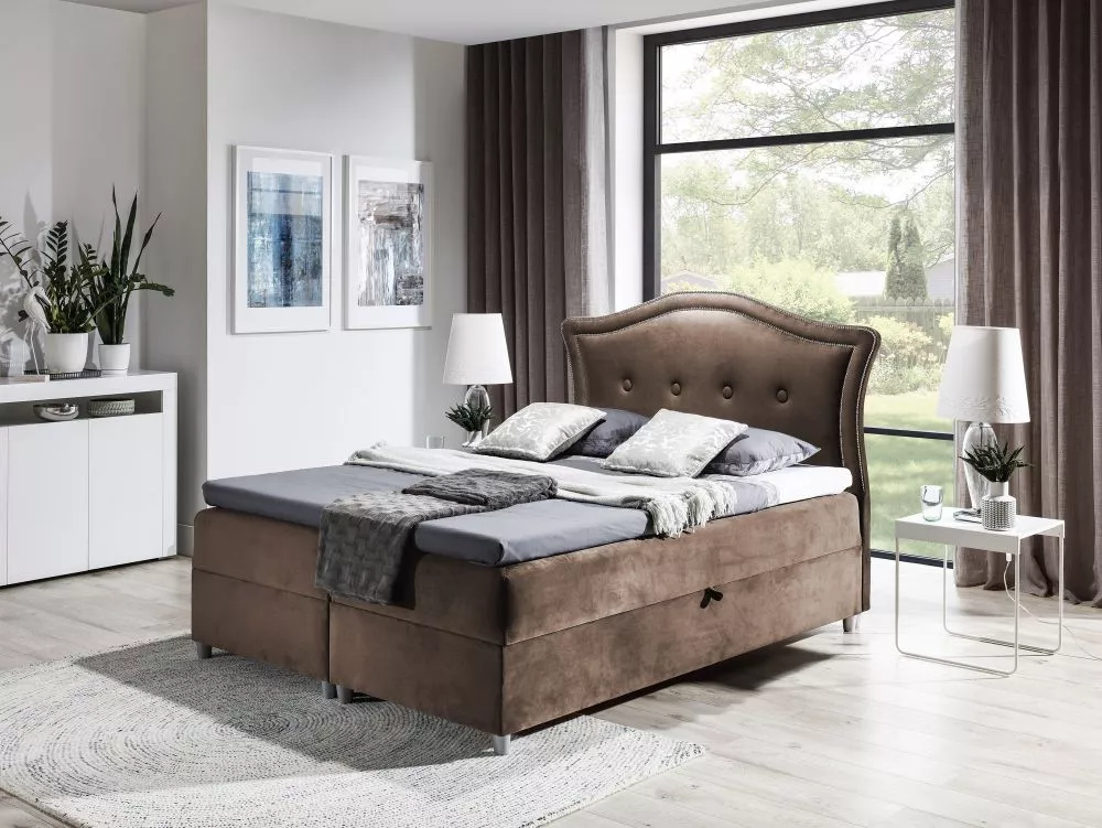 Gulta Bedran Boxspring Standard Guļamvietas platums: 120 cm, Guļamvietas garums: 200 cm, · Tumši brūns · 130 × 214 × 130