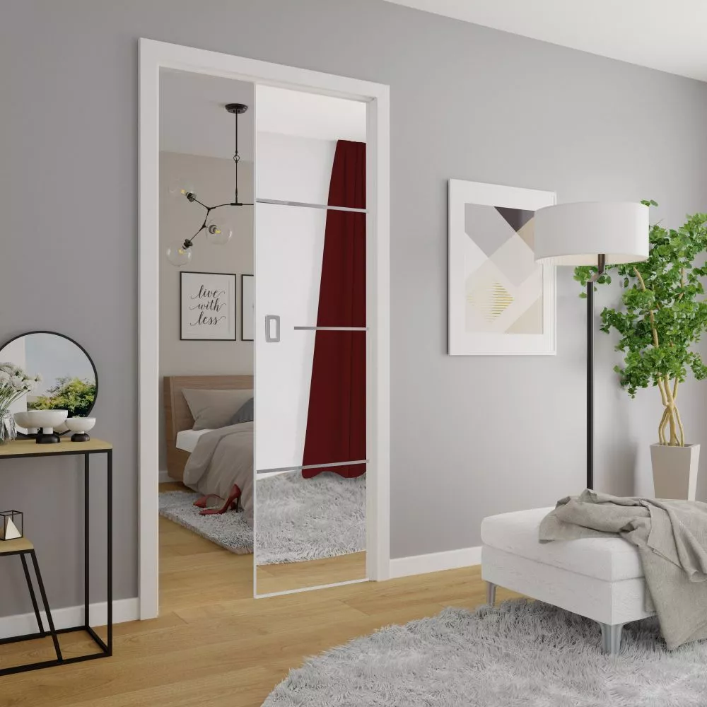 Bīdāmās durvis Evo Mirror Plus · Balts · 86 × 205 cm