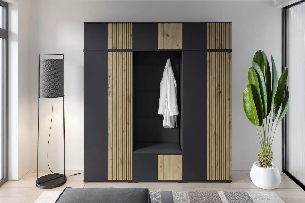 Apavu plaukts Ross 4 Trinity Korpusa krāsa: melns + ozols artisan, · 210 × 225 × 40 cm