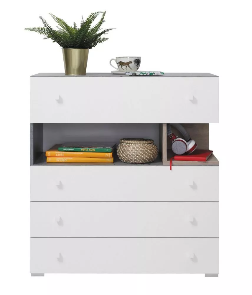 Kumode Sigma SI11 · Betons + balts + ozols · 85 × 40 × 90 cm