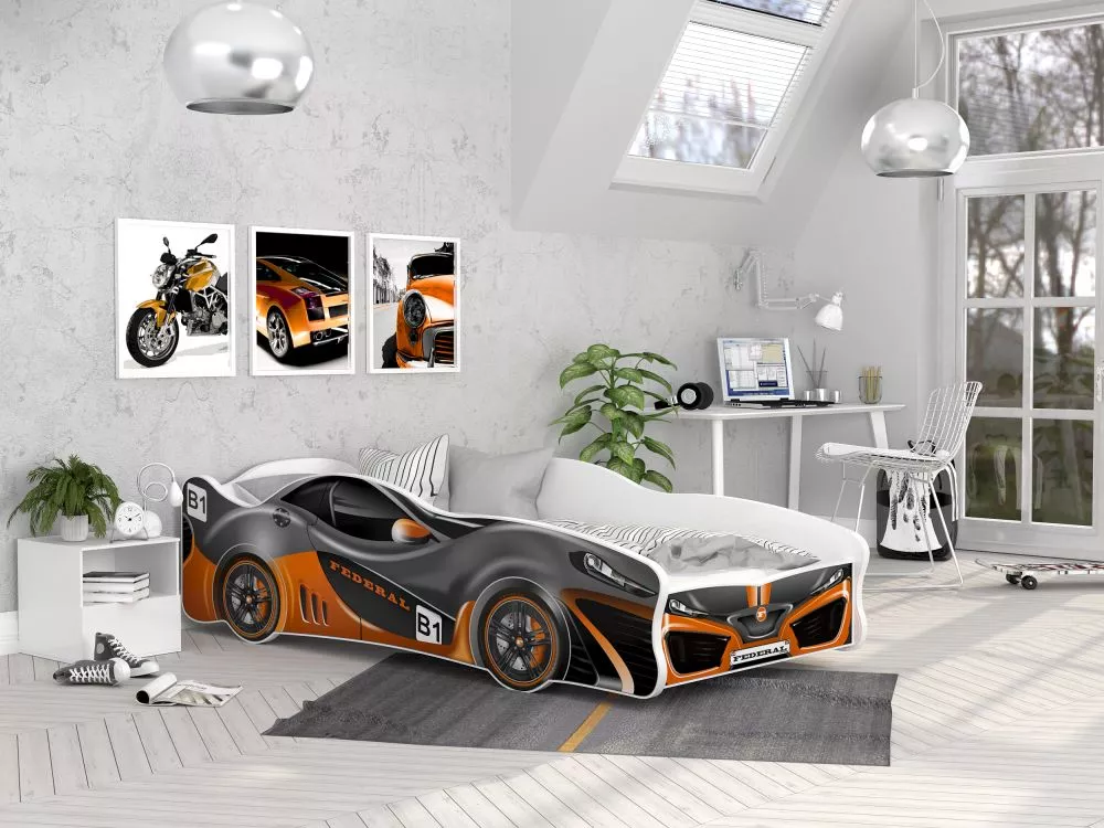 Bērnu gulta Cars 80x160 ar stelāžu Guļamvietas platums: 80 cm, Guļamvietas garums: 160 cm, · Pelēks · 82 × 170 × 52 cm