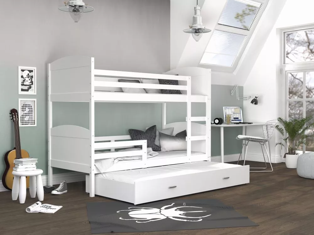 Bērnu gulta Mateusz 3 MDF 90x200 ar stelāžām Guļamvietas platums: 90 cm, Guļamvietas garums: 200 cm, · 96 × 208 × 162.5 