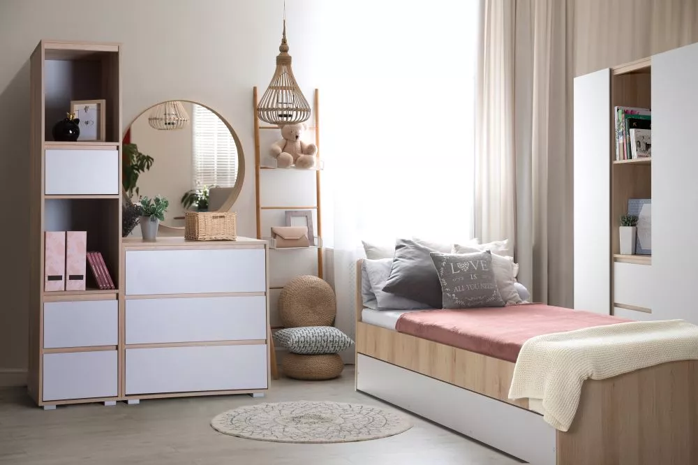 Bērnu gulta Dalia 90x200 ar stelāžu Guļamvietas platums: 90 cm, Guļamvietas garums: 200 cm, · 94 × 204 × 76 cm