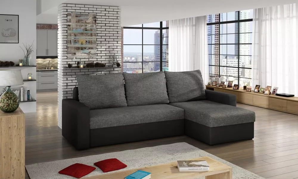 Dīvāns Livio Lux standard · Pelēks + melns · 150 × 237 × 90 cm