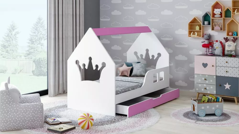 Bērnu gulta House 3 Comfort ar stelāžu Guļamvietas platums: 70 cm, Guļamvietas garums: 140 cm, · 74.5 × 145 × 106 cm