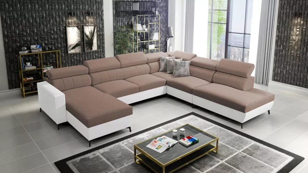 Dīvāns Baltico 9 Standard · Gaiši brūns + balts · 302 × 351 × 83 cm