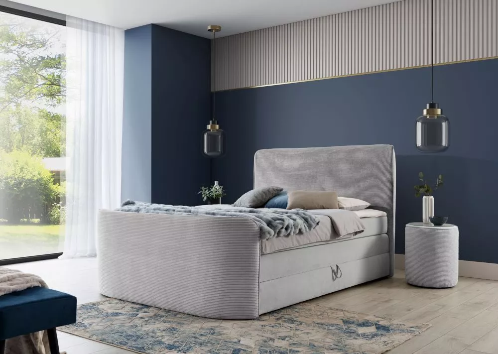 Gulta Plaza Boxspring Standard Guļamvietas platums: 120 cm, Guļamvietas garums: 200 cm, · Gaiši pelēks · 128 × 256 × 127