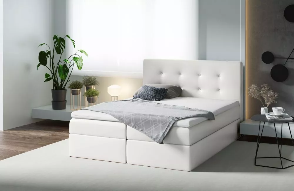 Gulta Mezi Boxspring Premium Standard Guļamvietas platums: 120 cm, Guļamvietas garums: 200 cm, · Balts · 120 × 213 × 126