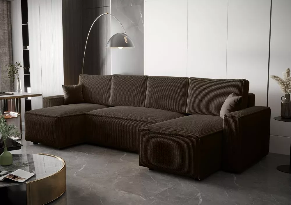 Dīvāns Ambro U standard · Tumši brūns · 143 × 300 × 85 cm