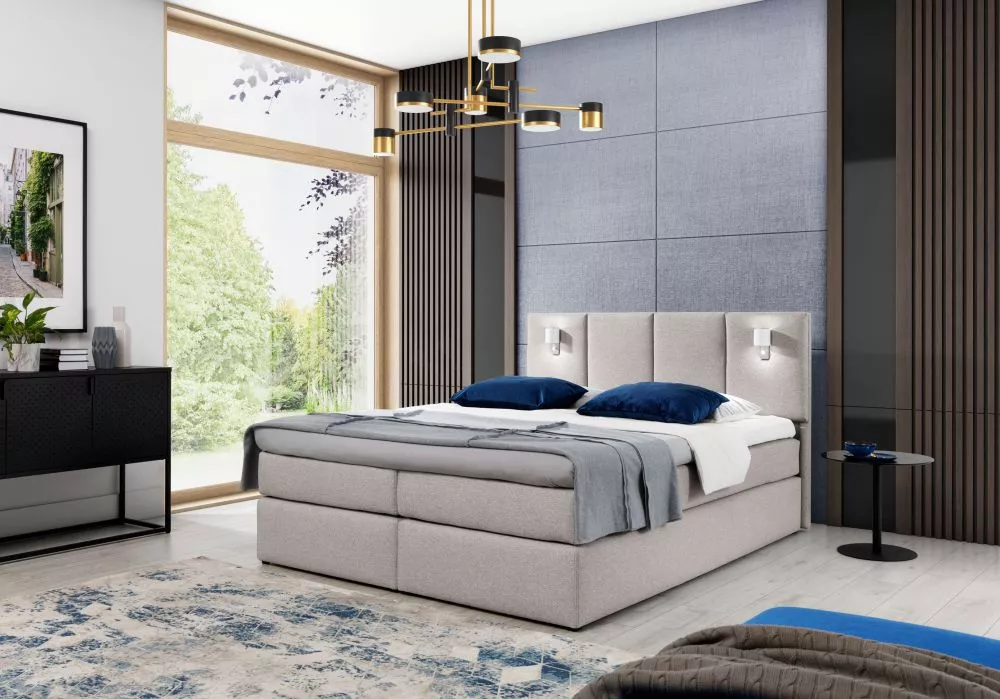 Gulta Istria Boxspring Standard ar LED Guļamvietas platums: 160 cm, Guļamvietas garums: 200 cm, · Bēšs · 169 × 209 × 103