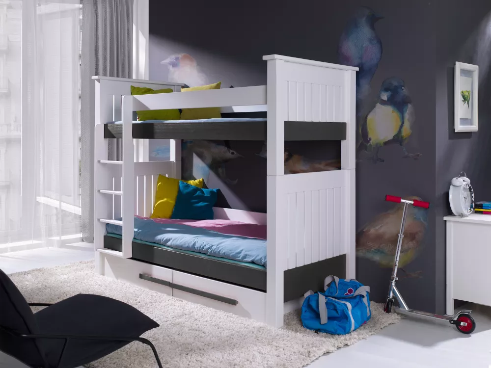 Bērnu gulta Casimir 80x180 ar stelāžām Kāpņu puse: Pa labi, Guļamvietas platums: 80 cm, Guļamvietas garums: 180 cm, · 95