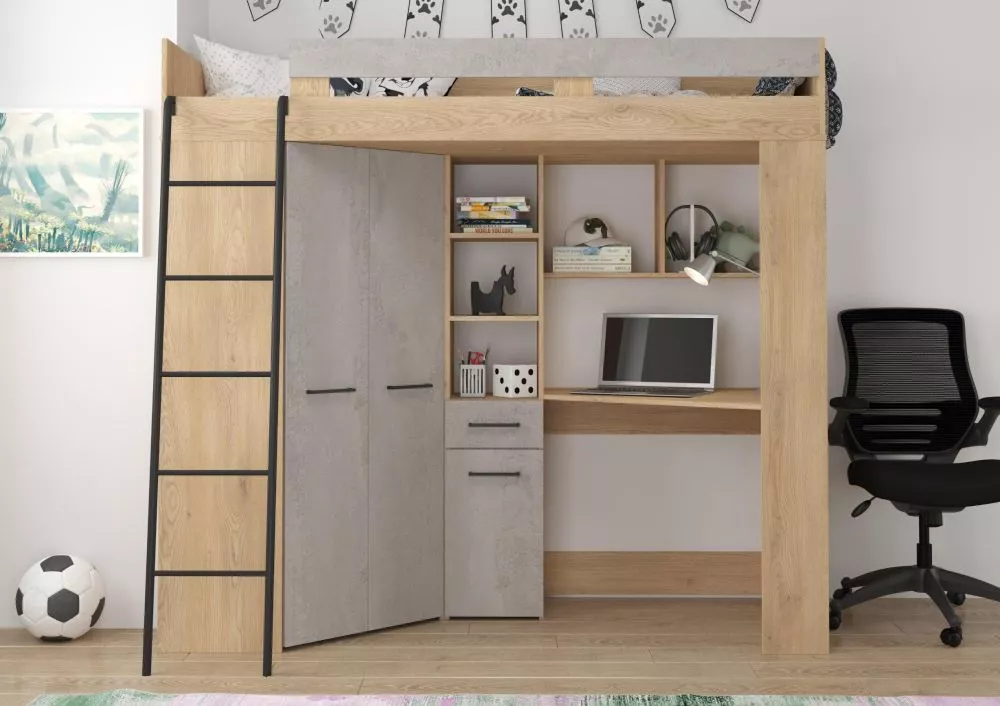 Divstāvu gulta Floor L ar stelāžu Guļamvietas platums: 80 cm, Guļamvietas garums: 200 cm, · 120 × 204 × 188 cm