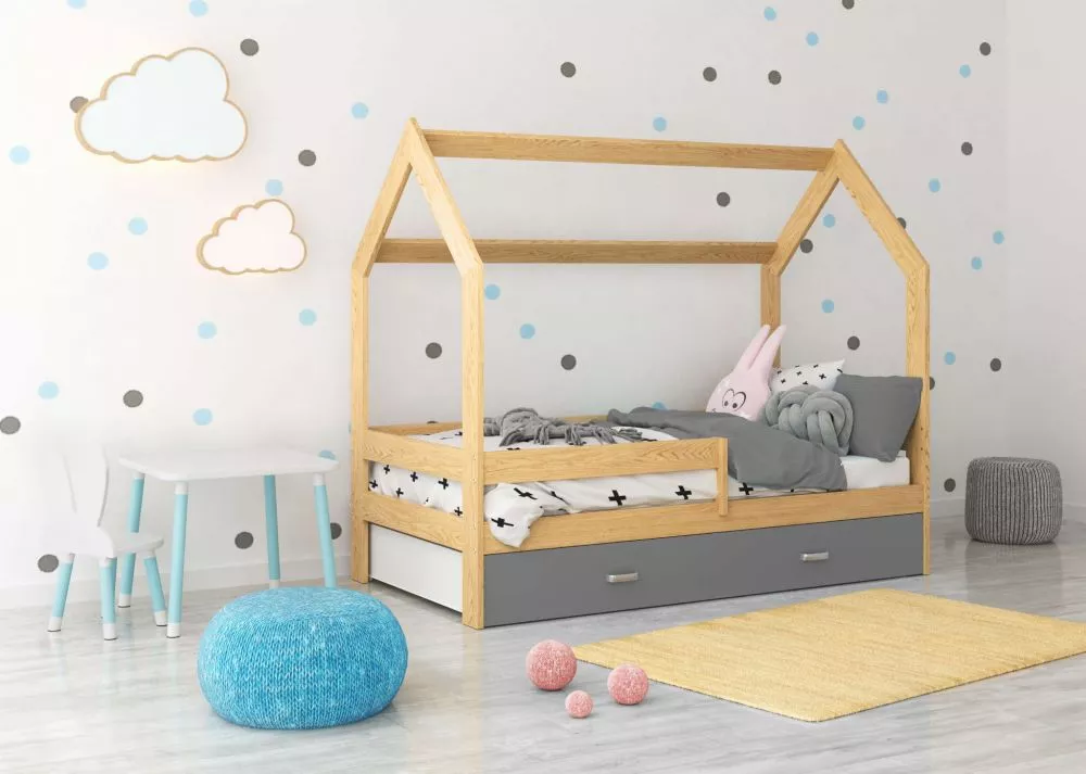 Bērnu gulta Domek D3 ar stelāžu Guļamvietas platums: 80 cm, Guļamvietas garums: 160 cm, · 87 × 164 × 144 cm