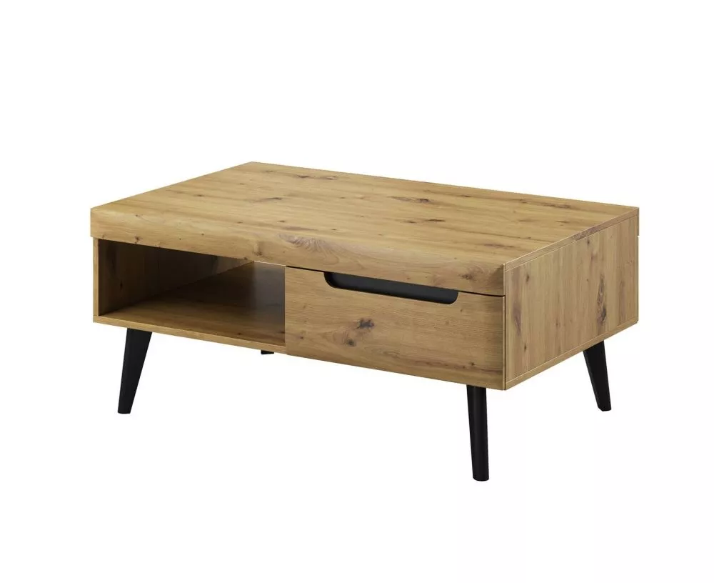 Žurnālgalds Nordi NL107 · Ozols artisan + melns · 107 × 67 × 46 cm
