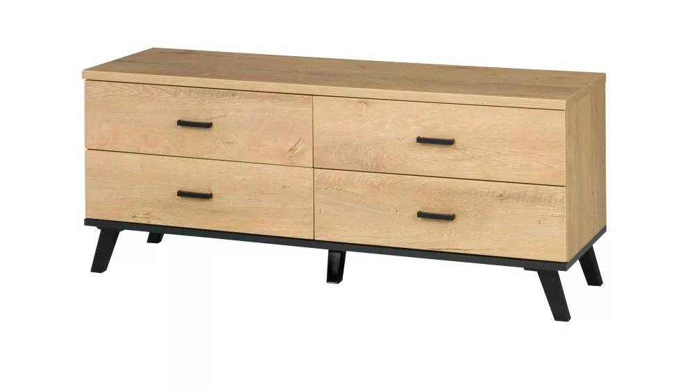 TV tumba John 7 · Ozols lefkas + melns · 121 × 40 × 50 cm