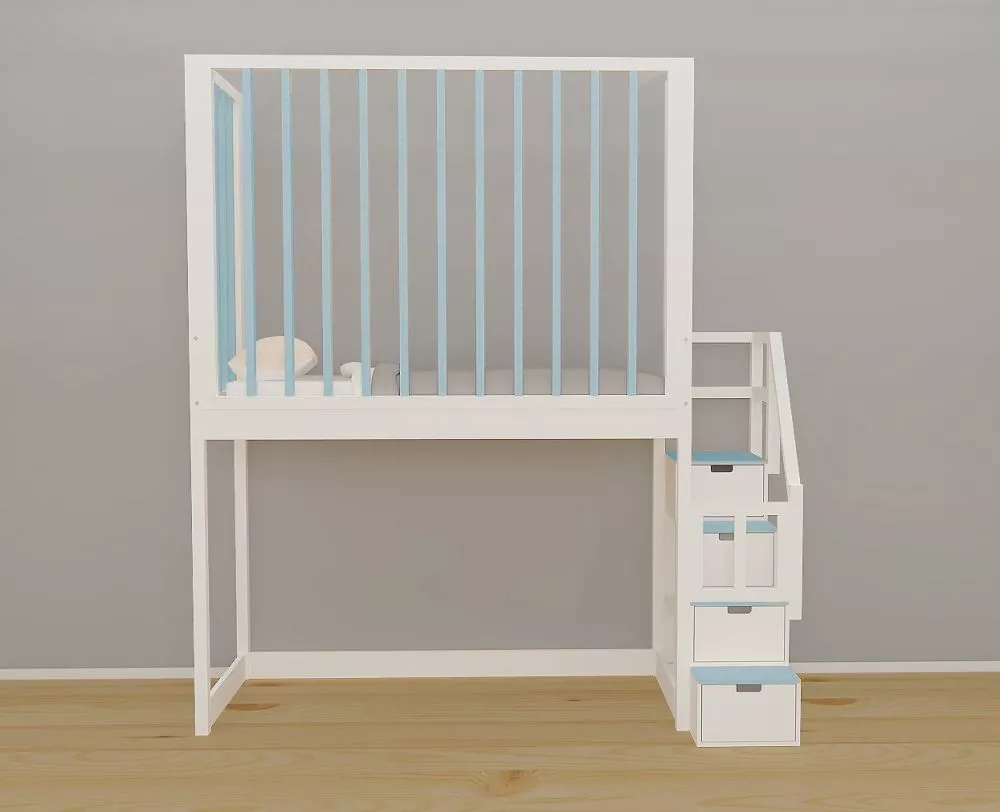 Bērnu gulta 116A ar stelāžu Kāpņu puse: Pa labi, Guļamvietas platums: 90 cm, Guļamvietas garums: 200 cm, · 119 × 252 × 2