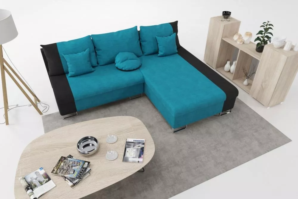 Dīvāns Cintra Standard · Gaiši zils + melns · 142 × 215 × 76 cm