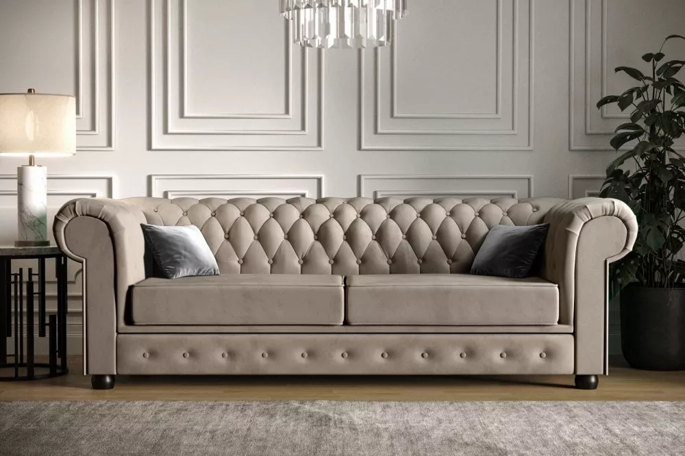 Dīvāns Manchester 3S Velvet Standard · Bēši pelēks · 98 × 220 × 72 cm