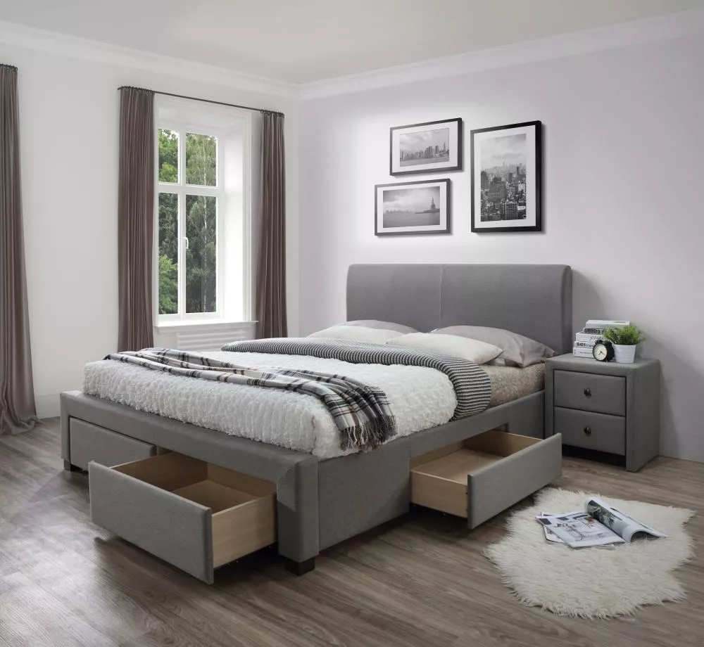 Gulta Modena ar stelāžu Guļamvietas platums: 160 cm, Guļamvietas garums: 200 cm, · Pelēks · 164 × 220 × 106 cm