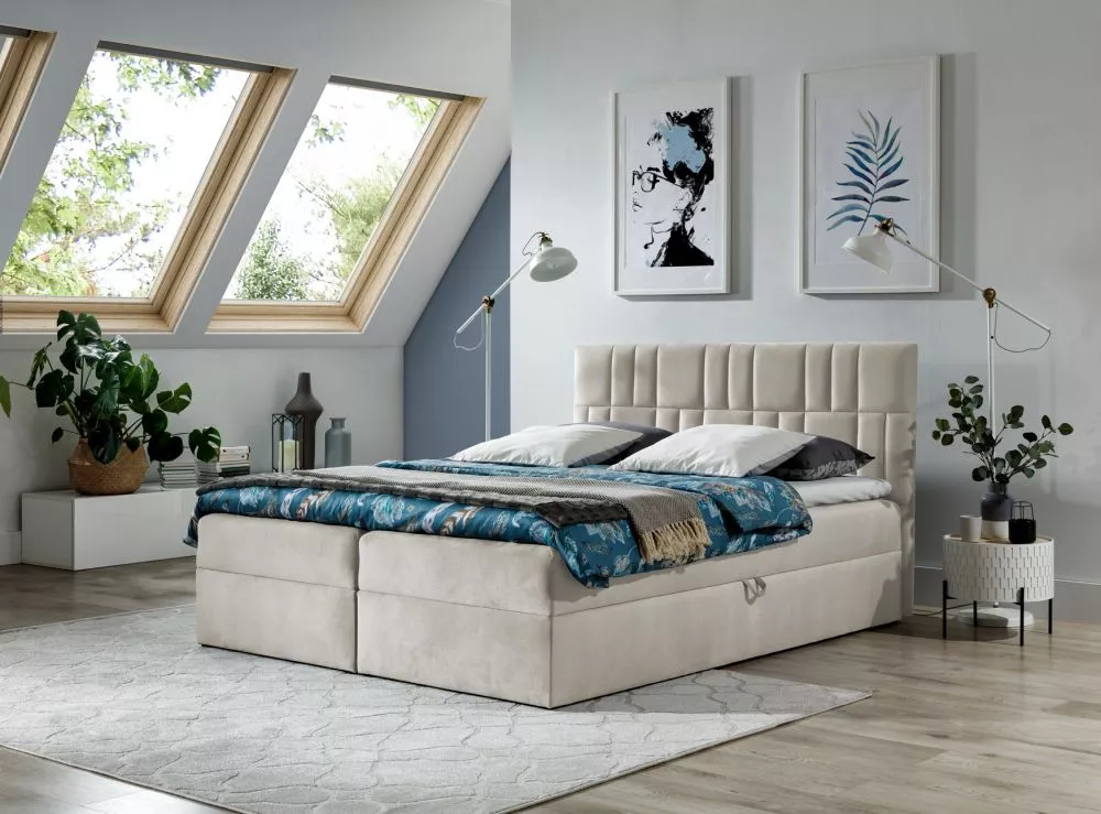 Gulta Top3 Boxspring Premium Standard Guļamvietas platums: 140 cm, Guļamvietas garums: 200 cm, · Gaiši bēšs · 144 × 208 