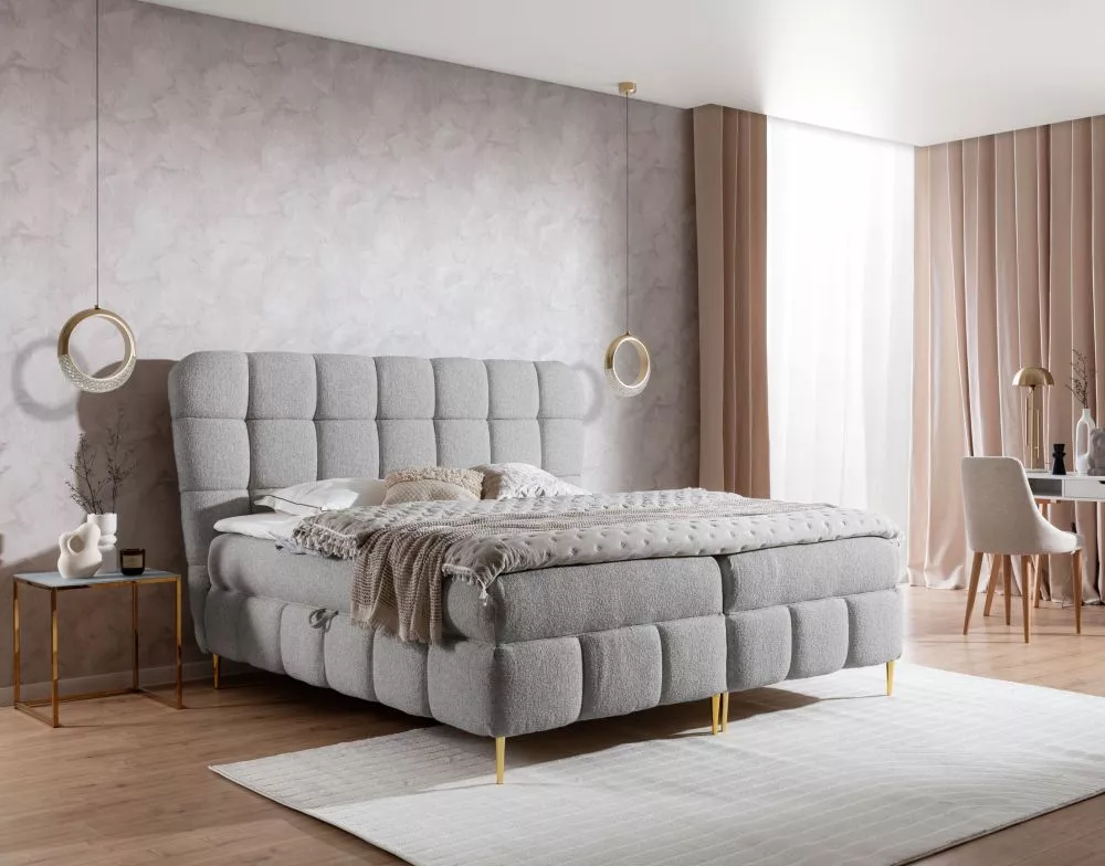 Gulta Lolly Boxspring Standard Guļamvietas platums: 140 cm, Guļamvietas garums: 200 cm, · Gaiši pelēks · 167 × 207 × 123