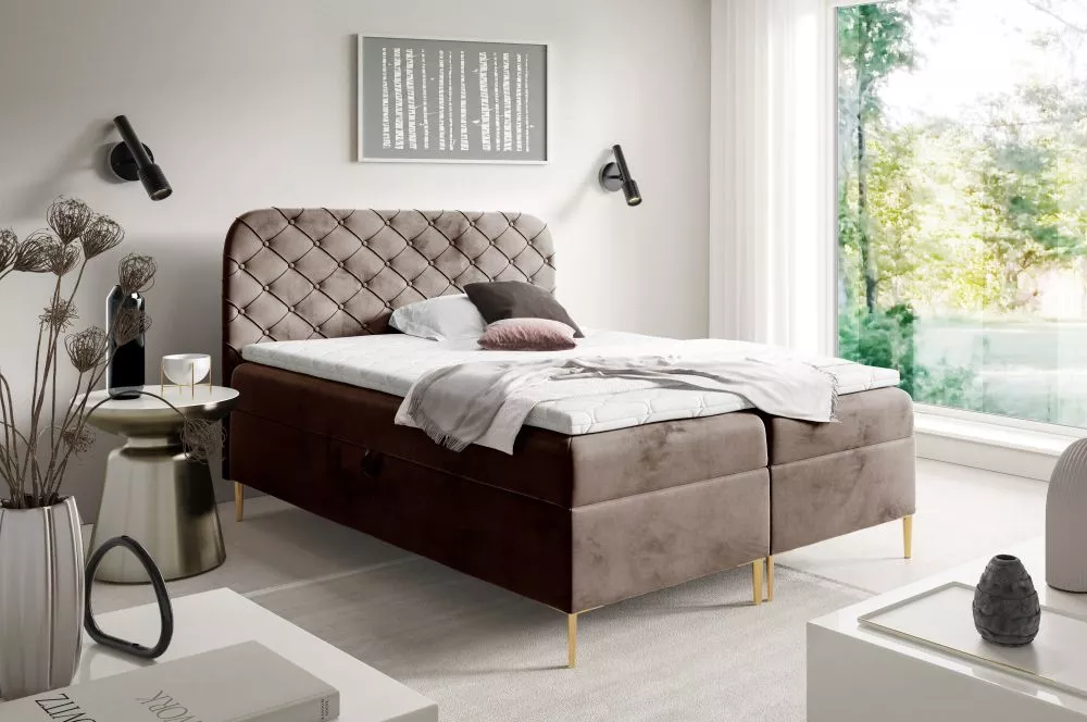 Gulta Senti Boxspring Standard Guļamvietas platums: 160 cm, Guļamvietas garums: 200 cm, · Brūns · 165 × 205 × 115 cm