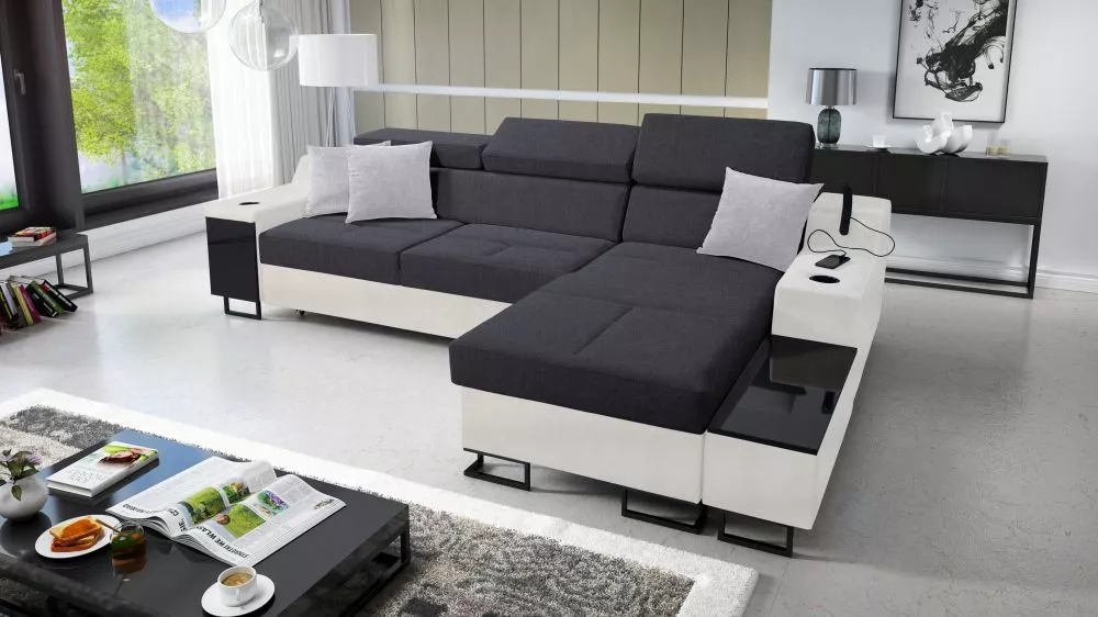 Dīvāns Alicante 1 Mini Standard · Tumši pelēks + balts · 173 × 274 × 81 cm