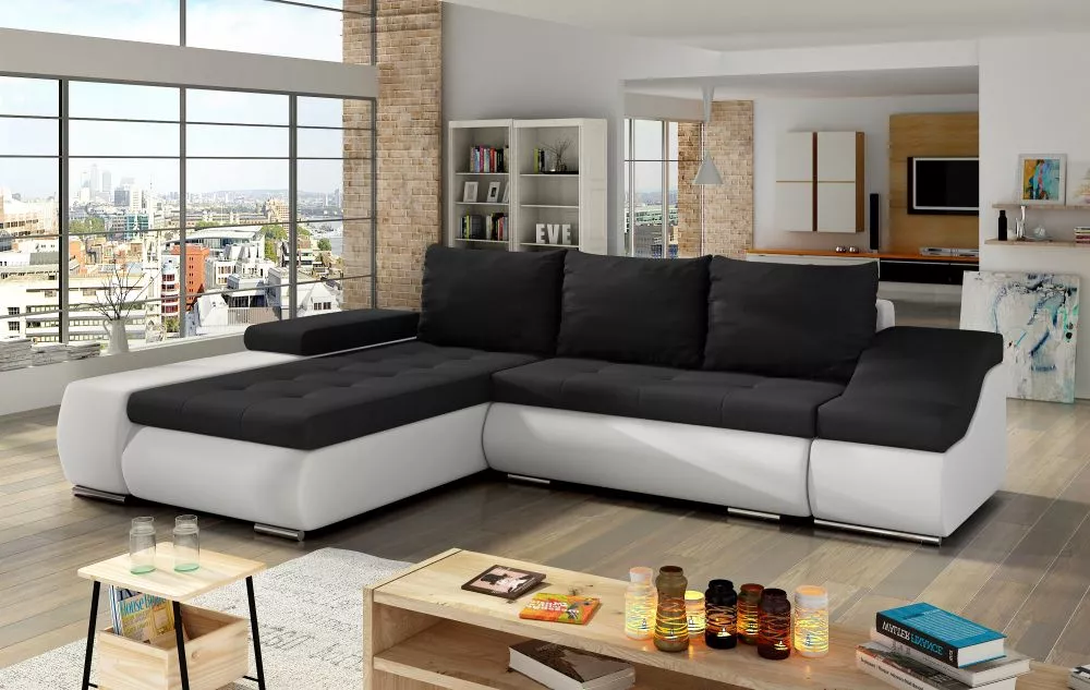Dīvāns Ontario Lux standard · Melns + balts · 200 × 296 × 88 cm