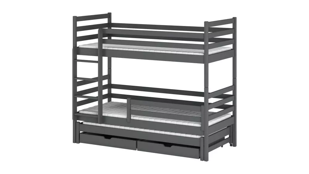 Bērnu gulta Luk ar stelāžām Guļamvietas platums: 80 cm, Guļamvietas garums: 200 cm, · Grafīts · 87 × 208 × 160.5 cm