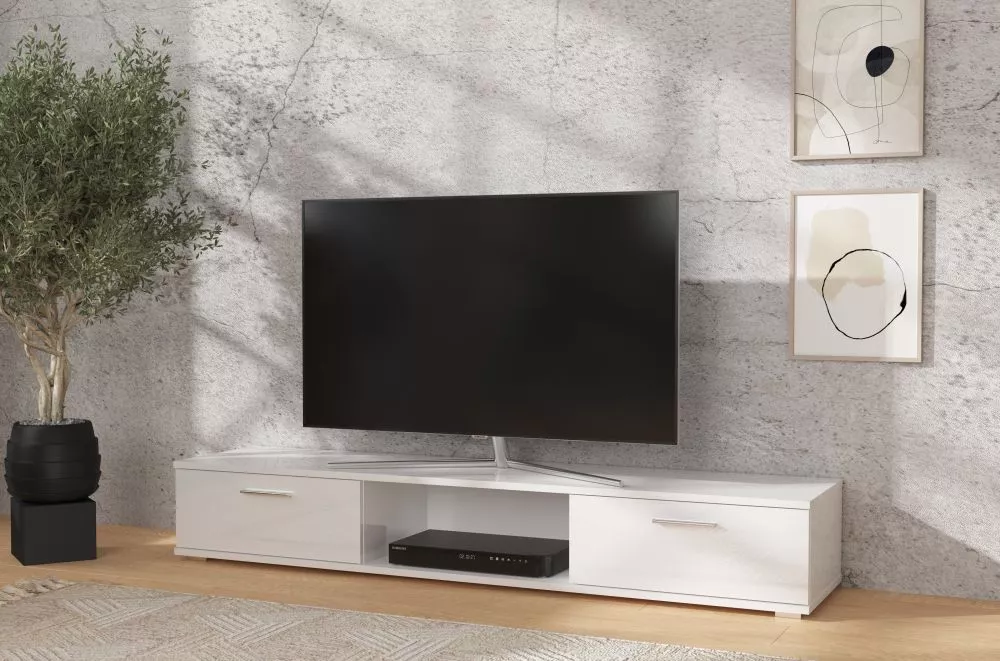 TV tumba Aridea Gloss · Balts · 176 × 40 × 28 cm