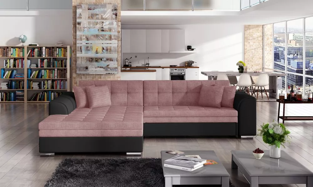 Dīvāns Sorento standard · Rozā + melns · 195 × 295 × 80 cm
