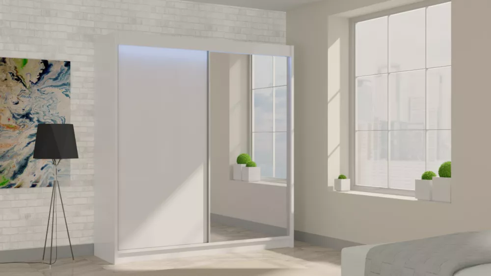 Skapis Patti ar LED · Balts · 200 × 61 × 216 cm