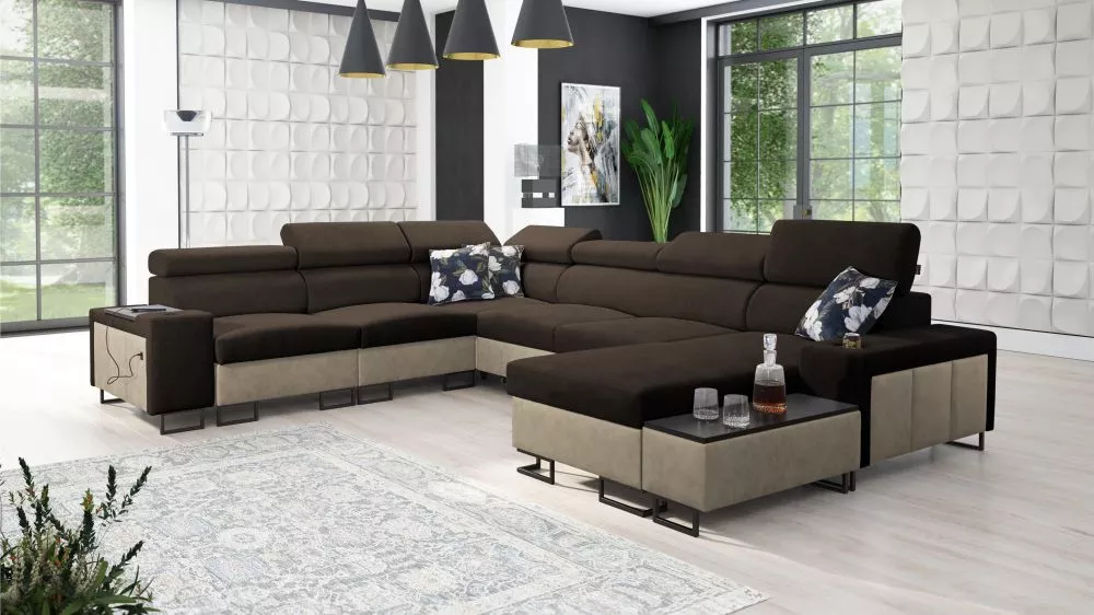 Dīvāns Melody 8 Premium Standard · Tumši brūns + krēms · 280 × 358 × 84 cm