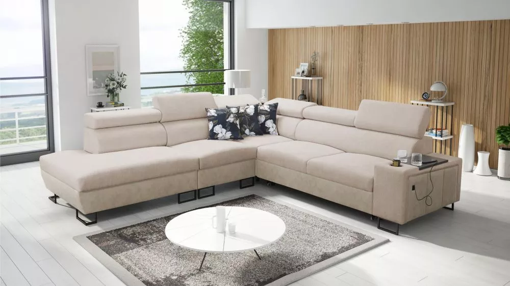 Dīvāns Melody 9 Premium Standard · Gaiši brūns + krēma · 285 × 295 × 84 cm