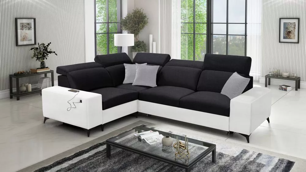 Dīvāns Bartone 2 Mix Premium Standard · Melns + balts · 203 × 283 × 83 cm