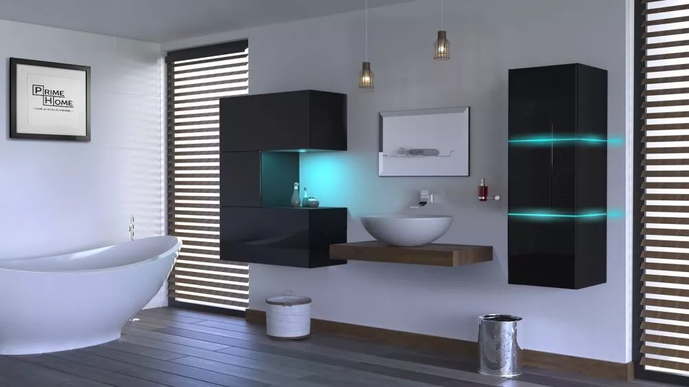 Vannas istabas komplekts Alius 52 ar LED · Melns · 114 × 35 cm