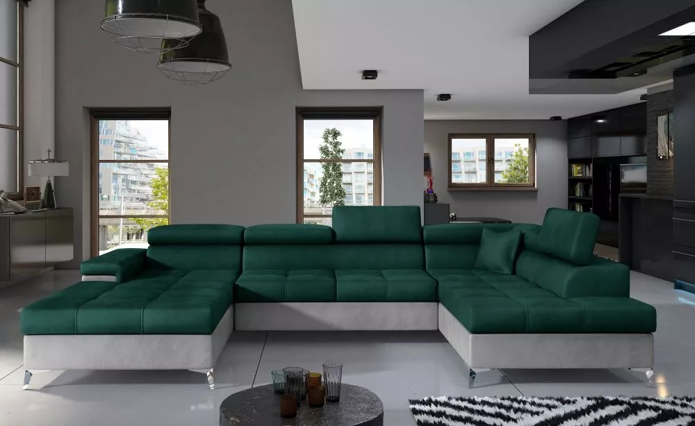 Dīvāns Eduardo Premium Standard · Zaļš + pelēks · 202 × 345 × 70 cm