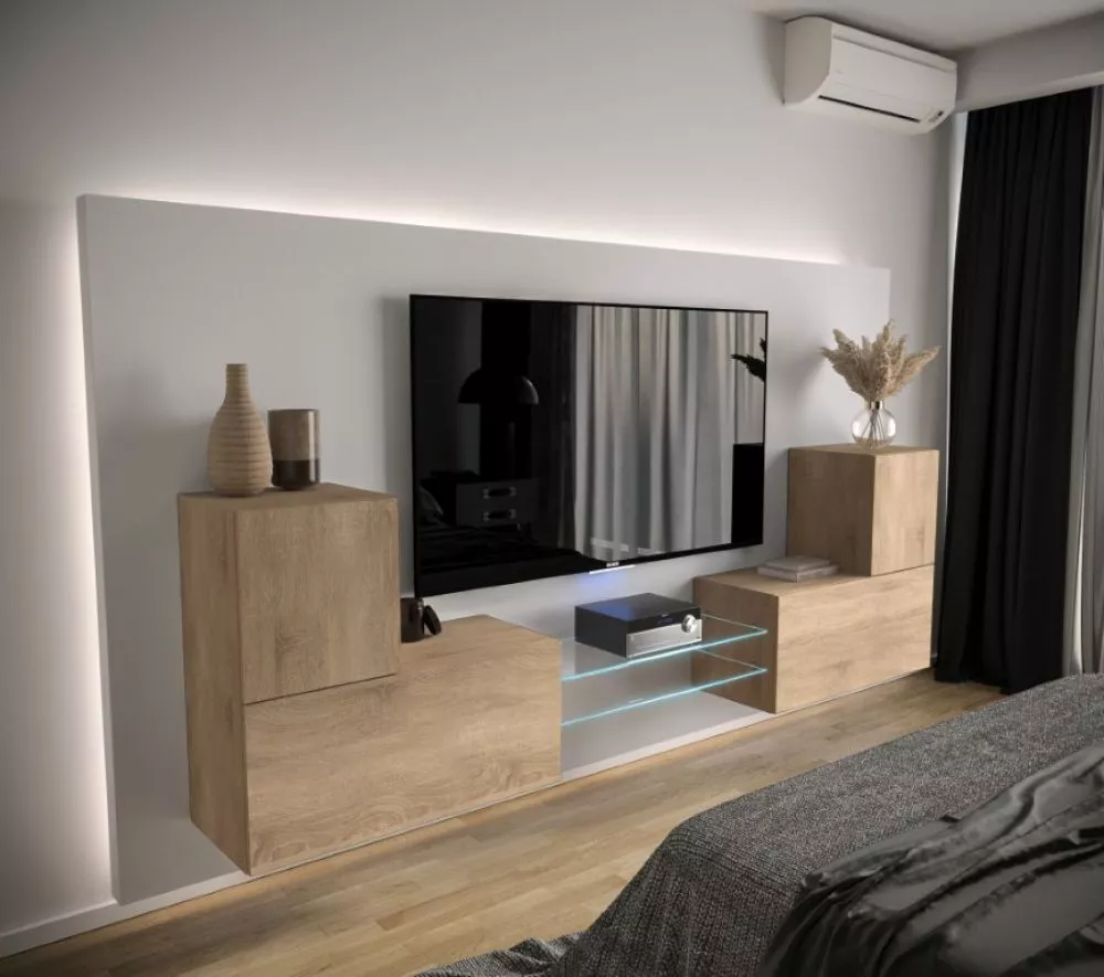 Sekcija Next AN96 ar LED · Ozols sonoma · 226 × 35 × 77 cm