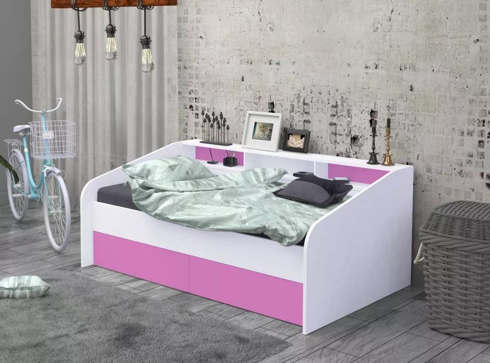 Bērnu gulta Vintage ar stelāžu Guļamvietas platums: 90 cm, Guļamvietas garums: 190 cm, · 113.8 × 194 × 75.2 cm