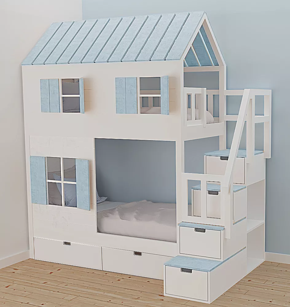 Bērnu gulta 102P ar stelāžām Kāpņu puse: Pa labi, Guļamvietas platums: 80 cm, Guļamvietas garums: 160 cm, · 112 × 207 × 