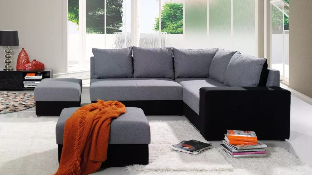 Dīvāns Bono Corner Standard · Pelēks + melns · 188 × 209 × 88 cm