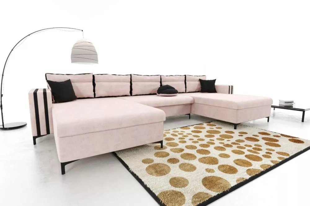 Dīvāns Vigo Standard · Rozā + melns · 142 × 350 × 76 cm
