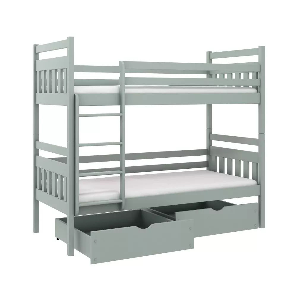 Bērnu gulta Adas ar stelāžām Guļamvietas platums: 90 cm, Guļamvietas garums: 200 cm, · Pelēks · 97 × 208 × 164 cm