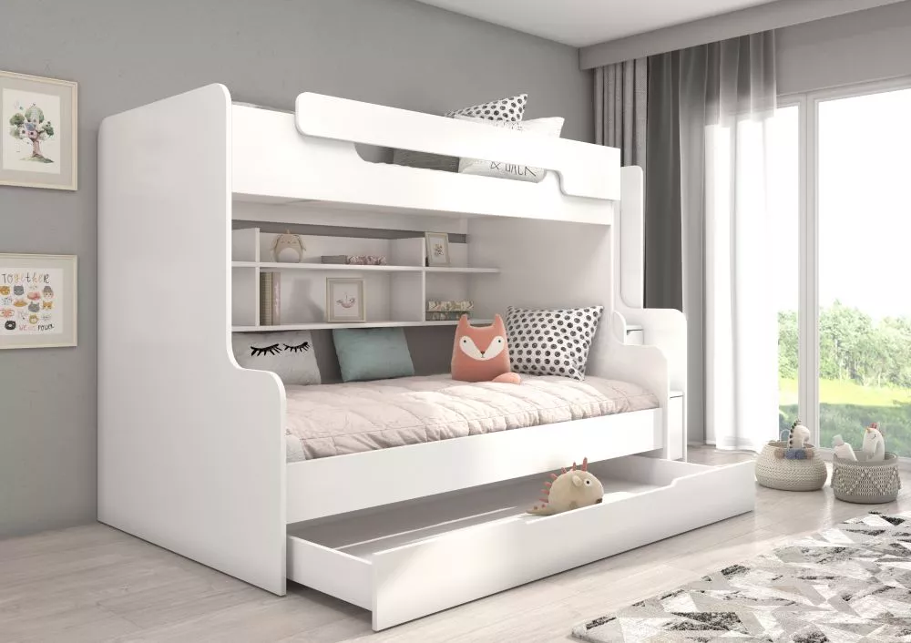 Bērnu gulta Harell ar stelāžam Guļamvietas platums: 90 cm, Guļamvietas garums: 200 cm, · 129 × 260 × 155 cm